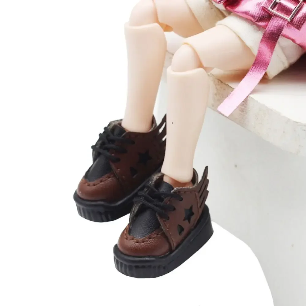 2.6CM 1/12 Scarpe da bambola Bjd in pelle PU Punta tonda Scarpe da bambola in pelle PU Leggero scava fuori Star Scarpe da ginnastica in pelle per bambola BJD