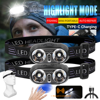 Portable LED Sensor HeadLamp USB Rechargeable Waterproof Headlight Outdoor Mini Torch Front Light for Camping Running Lantern