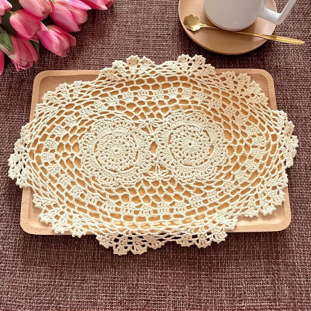 

New Vintage Crocheted Doilies Shabby Chic Oval Crochet Placemet Handmade Tablecloth