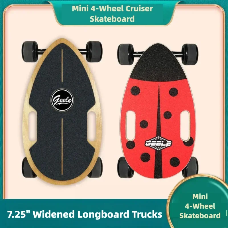 

Mini 4-Wheel Skateboard, Beetle Style Portable Fishboard with 7.25" Widened Trucks Portable Penny Board for Urban Commute