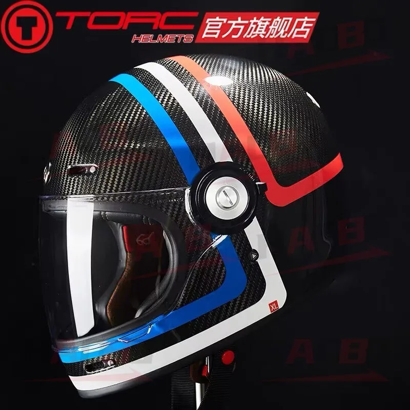 TORC T135 Carbon Fiber Helmet Full Face Retro Helmet Men Women ECE Motorcycle Personality Off Road Helmet Casco Capacete