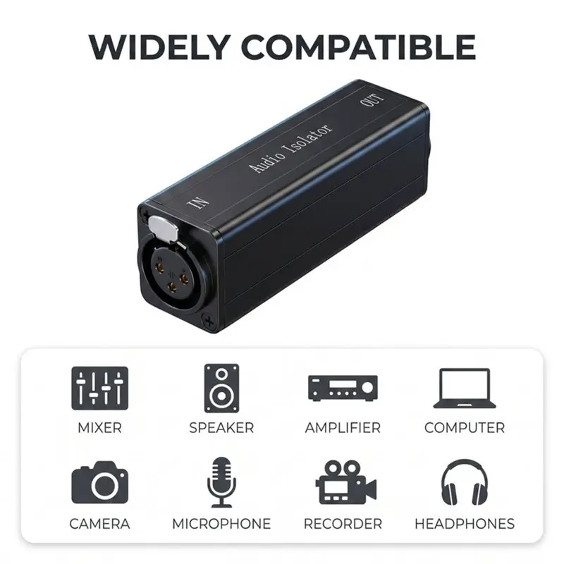 Audio Isolator XLR Professional Noise Filter, Ground Loop Hum Noise Eliminator Single Channel