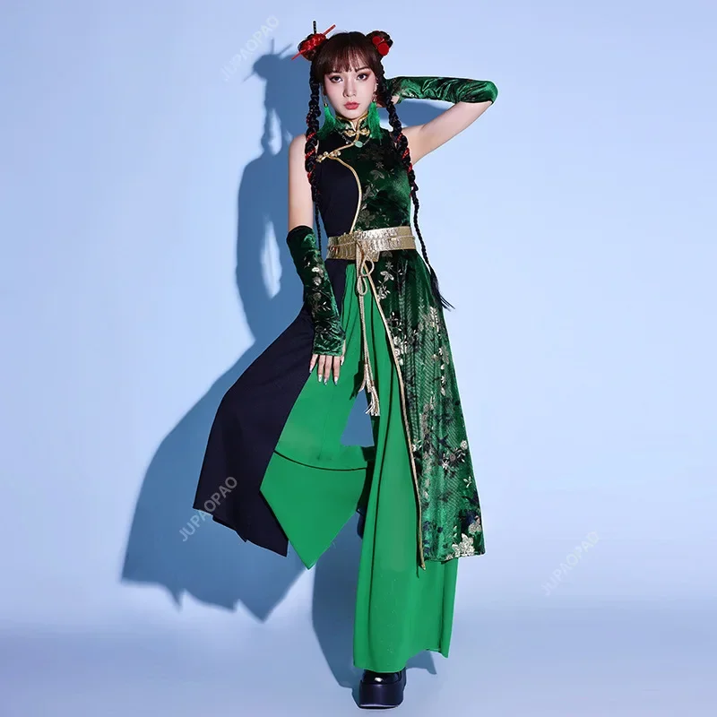 2024 New Chinese Style K-POP Outfit Halloween Costume Black  Party Clothes Female Jazz Dance Women Group Performance Wear Y2K