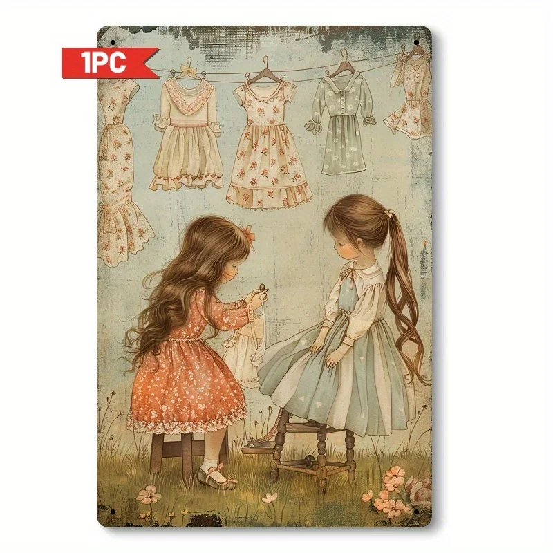 2D Flat - 1pc of a Cute Little Girl Themed 2D Metal Sign for Drying Clothes, Home Decor Suitable for Living Rooms, Porches, Club