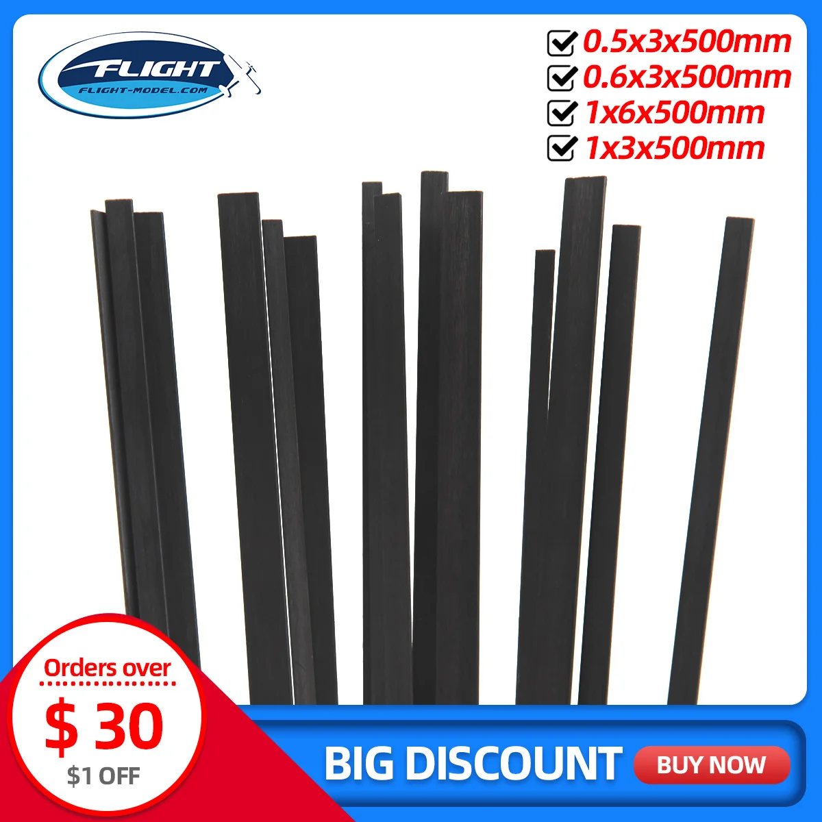 10 adet/grup 1x6mm/0.5X3mm/1x3mm/1x4mm/500mm Uzunluk Karbon Fiber Şerit Düz Çubuk