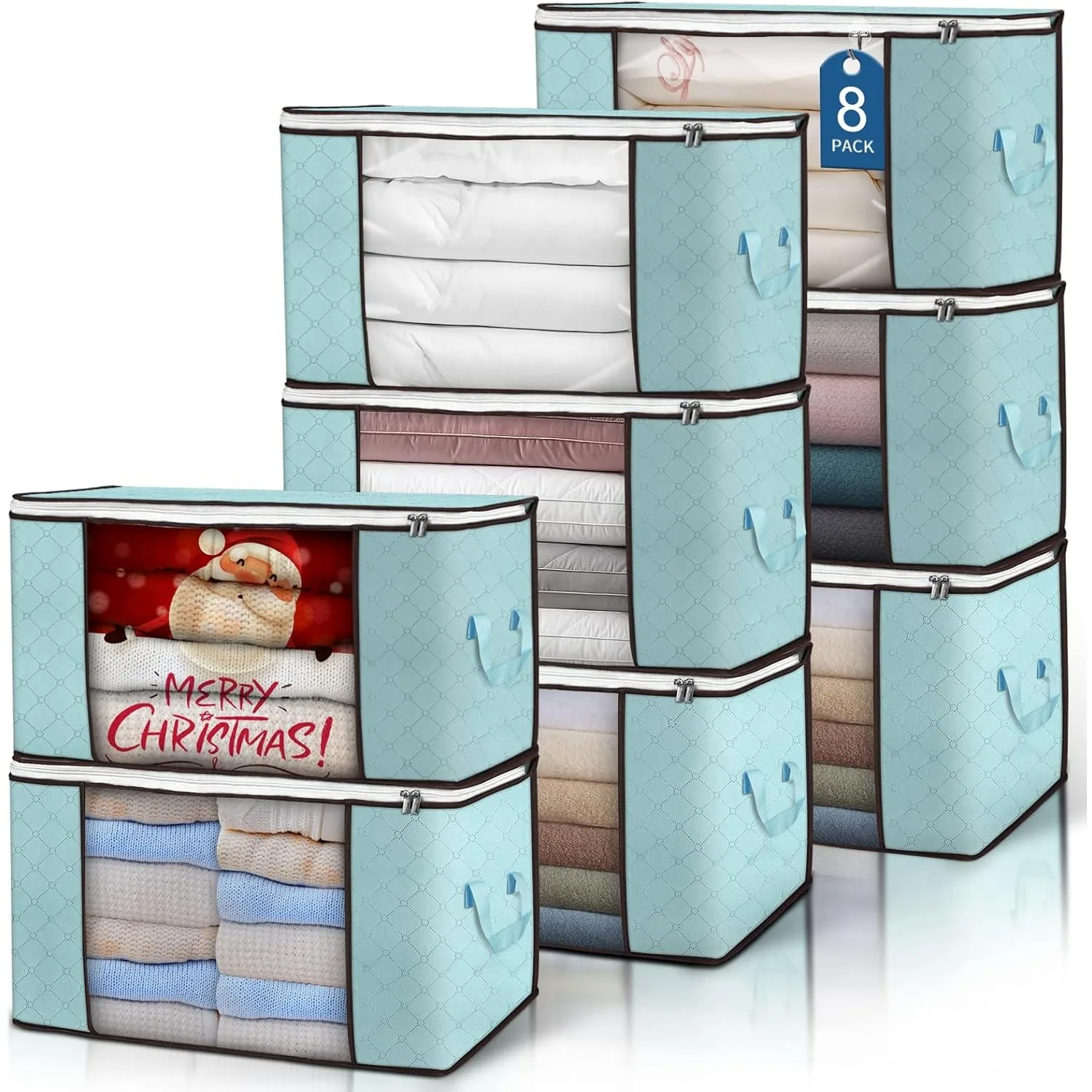 

90 L Large Storage Bags, 8 Pack Clothes Storage Bins Foldable Closet Organizer Storage Containers with Durable Handle Storage
