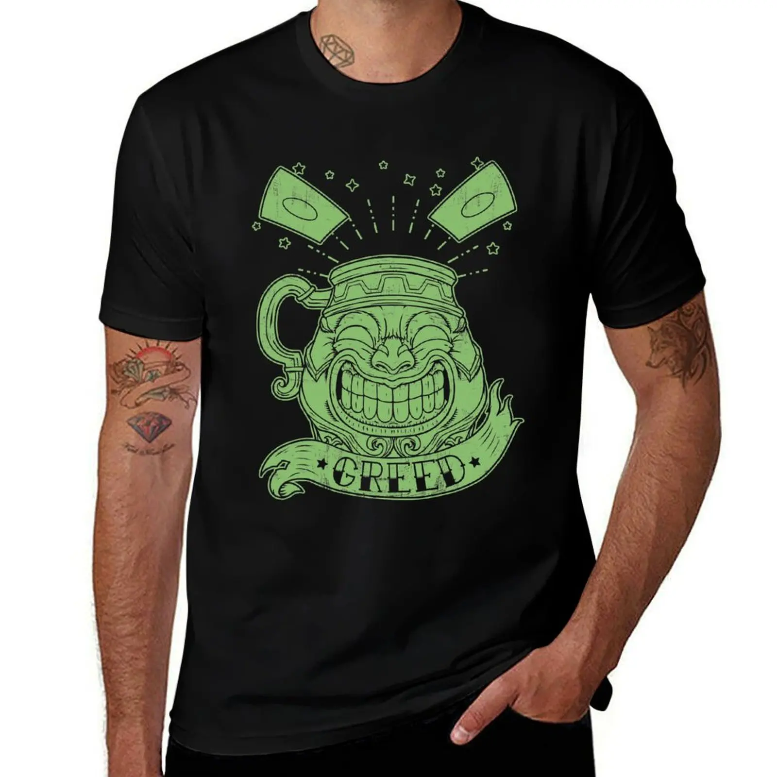 GREED - T-shirt décontracté d'été à encre verte, coupe ample