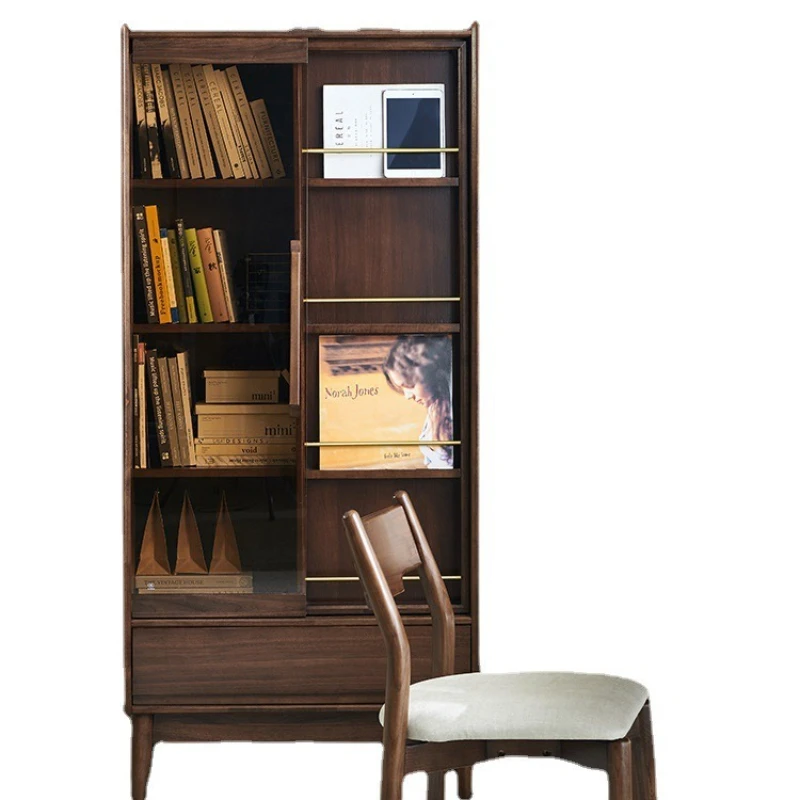 

Solid wood bookcase Modern simple floor display cabinet Study against the wall Locker Glass sliding door Bookshelf storage