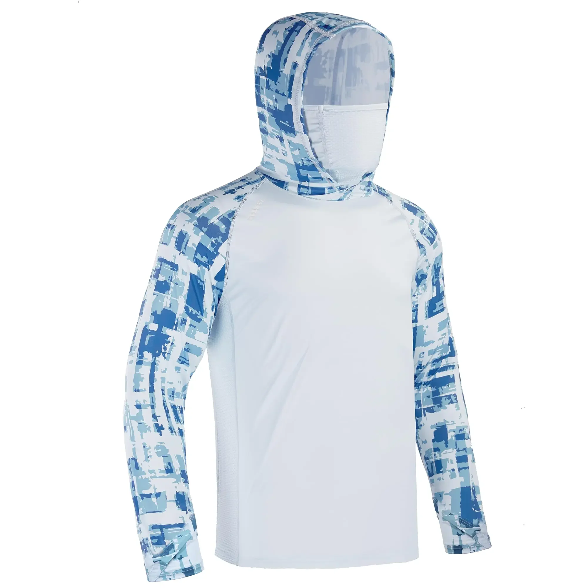 Men Sunscreen Long Sleeve Fishing Hiking Shirt With Mask UV Neck Gaiter Hoodie Quick Dry Breathable Outdoor Angling Wear