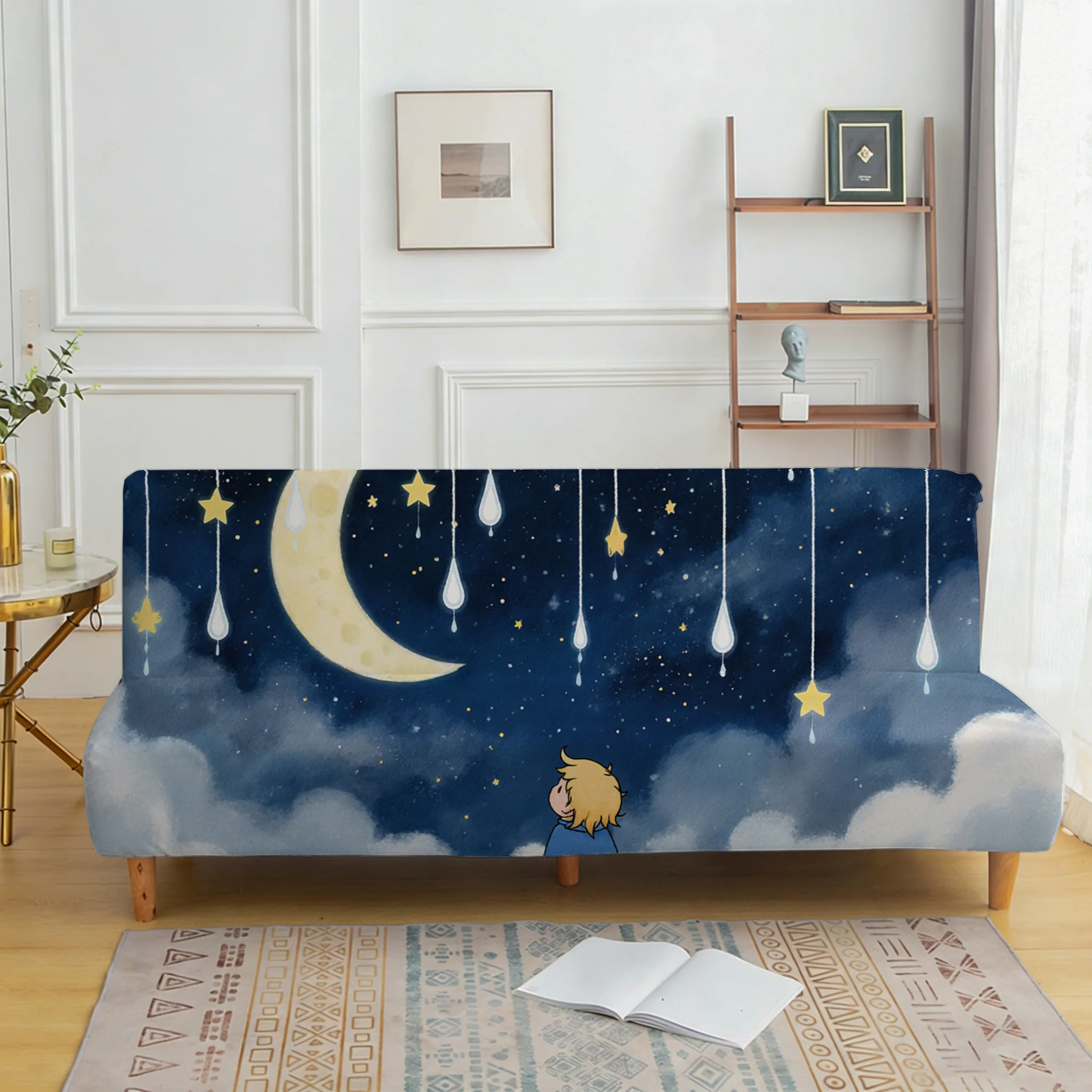 Little Prince starry sky printing elastic sofa bed cover, living room sofa bed cover, dustproof machine washable sofa bed cover