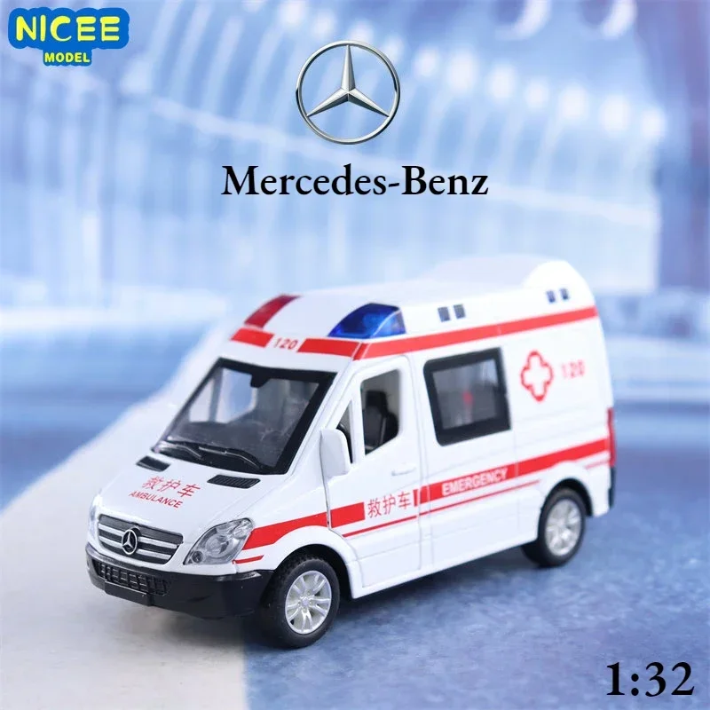 

1:32 Mercedes-Benz ambulance police car Diecast Metal Alloy Model Car Pull Back Sound Light Car Children Gift Collection A95