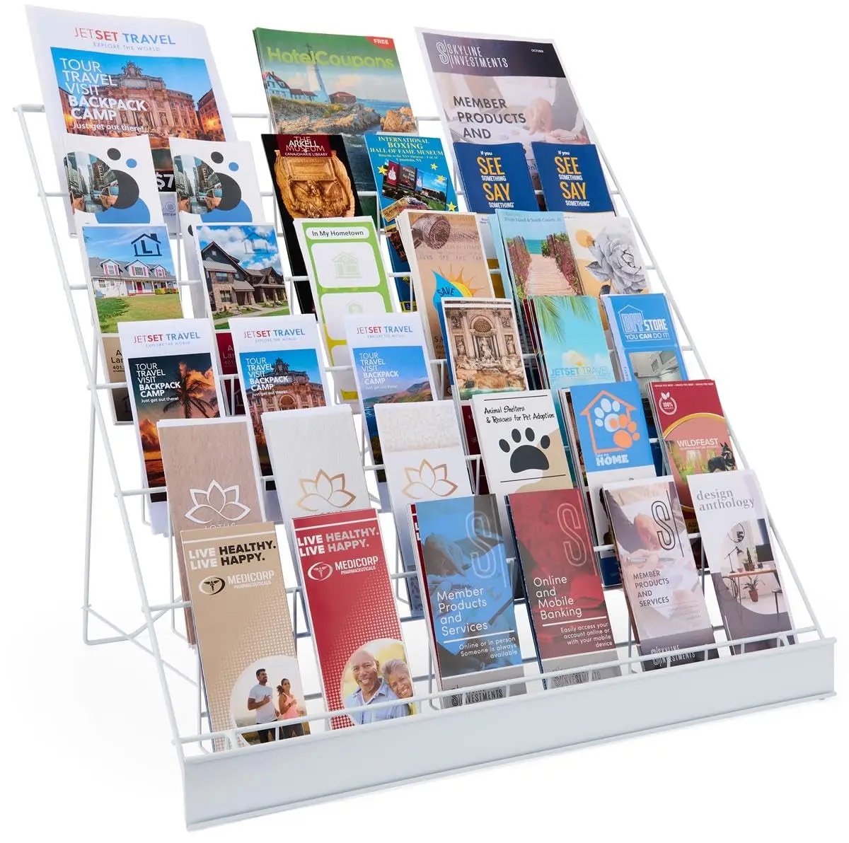 6-Tier Wire Countertop Literature Rack, White, Customized