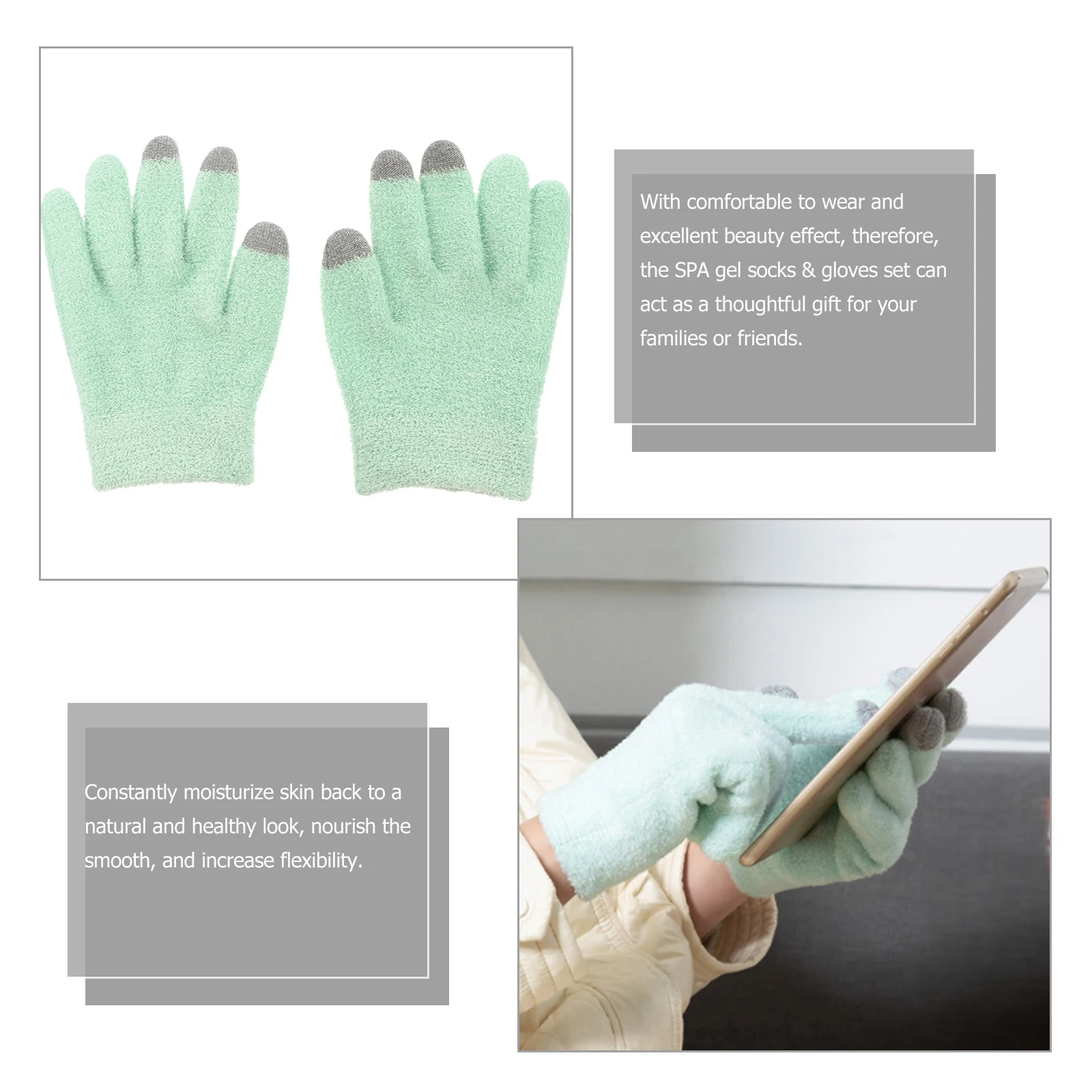 

1 Set 2 Pairs Smoothing Touch Screen Gloves Winter Socks Continuous Moisturization Hand And Foot Therapy Cycling Mitts