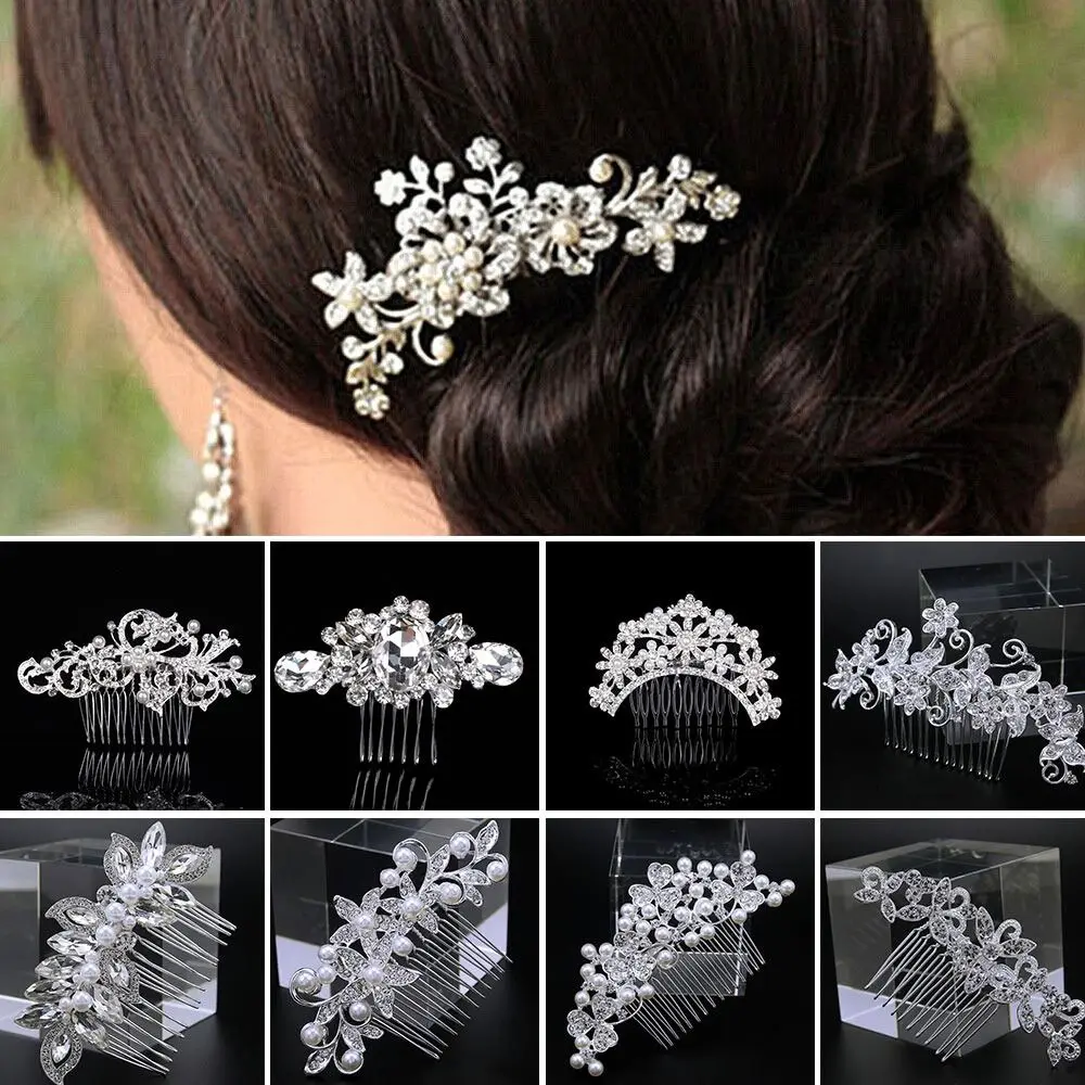 Flower Crystal Diamante Bridal Hair Comb Fashion Jewelry Girls Handmade Alloy Pearl Hairpin Wedding Bridal Tiaras