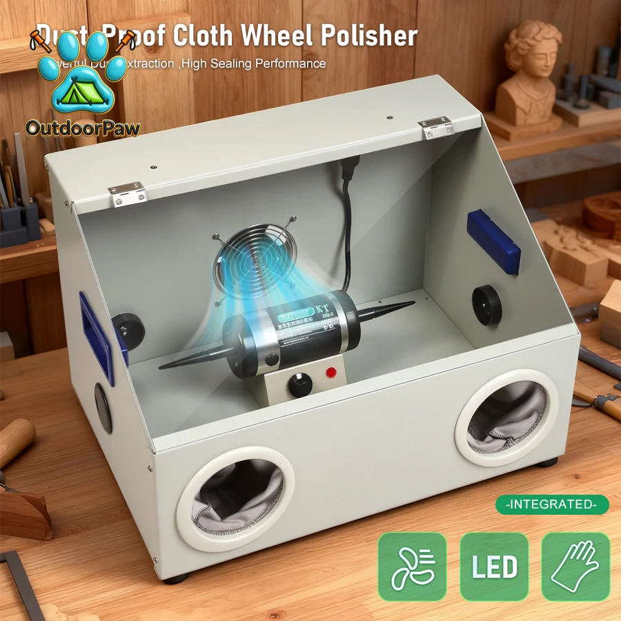 200W Buffer Grinder Jewelry Bench Polisher Adjustable Variable Speed Polishing Machine with Exhaust Fan Blower, Dust Collector,