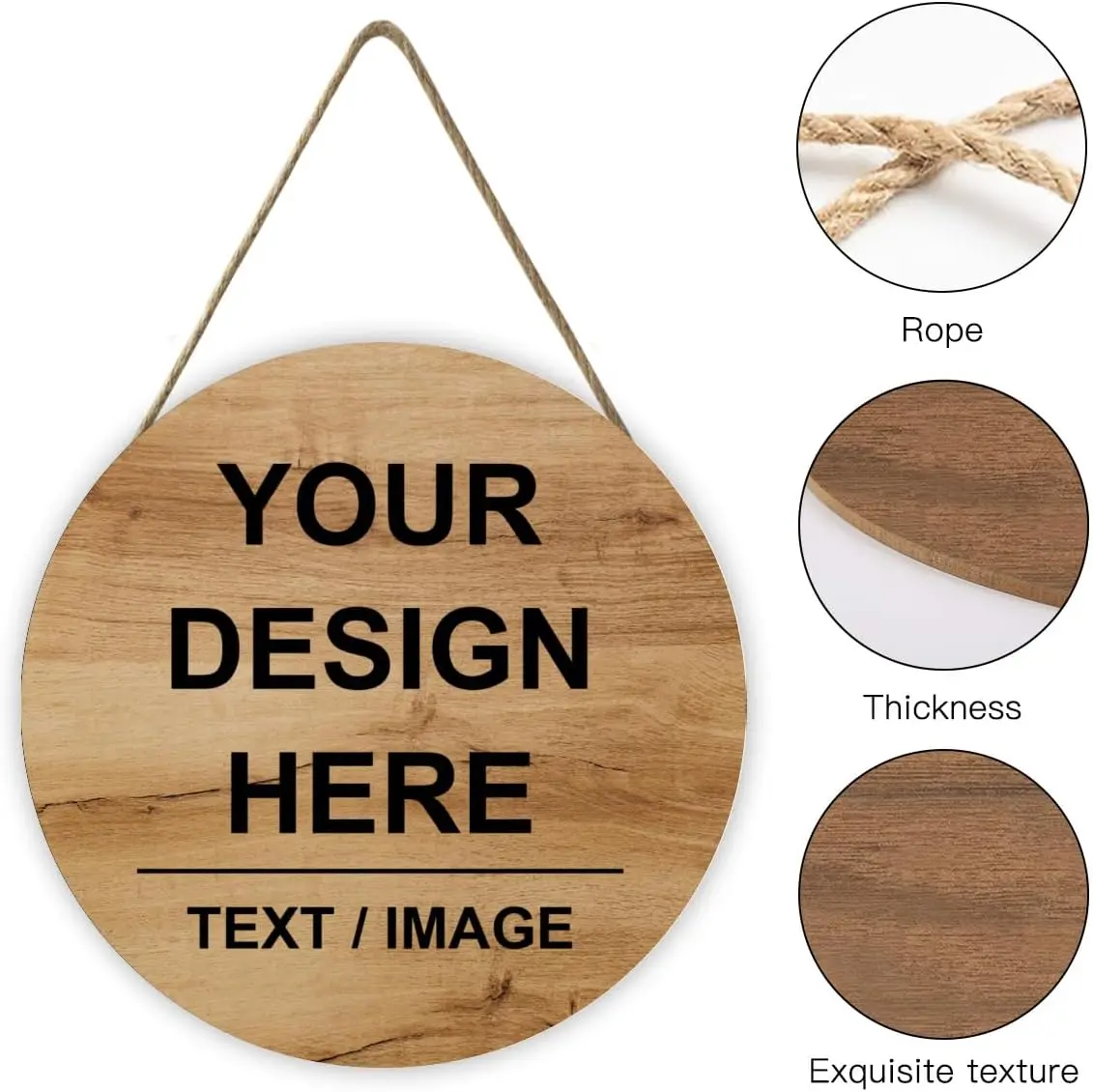 Personalized Round Hanging Wood Door Sign Custom Add Your Own Text Picture Image Welcome Decor Wall Plaque Home 12in