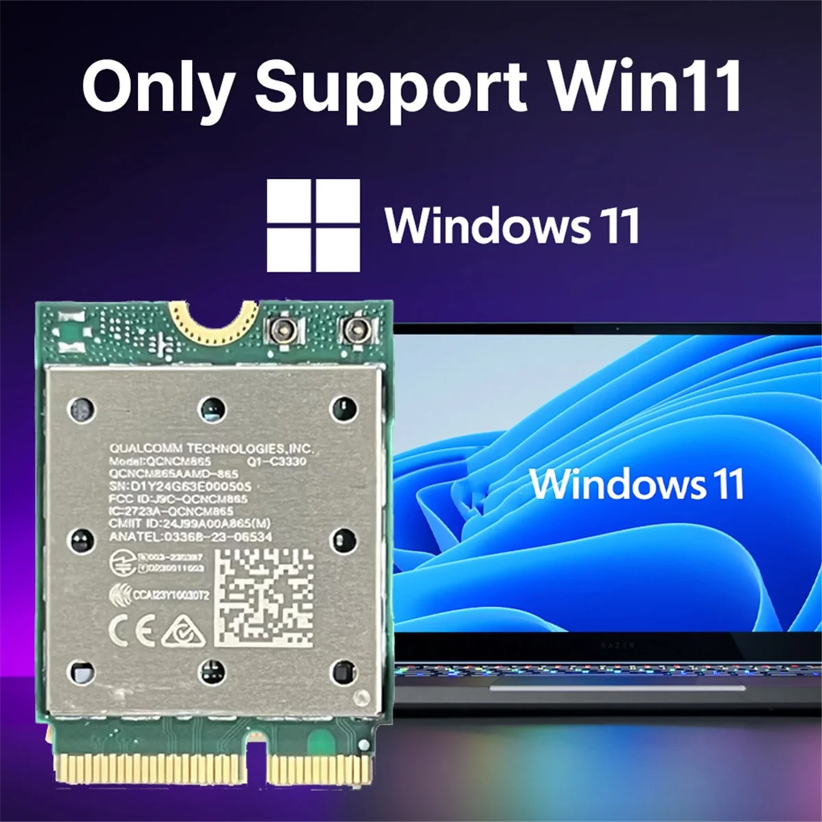 트라이 밴드 5.4 무선 와이파이 카드, 트라이 밴드 네트워크 무선 어댑터, Win11 리치, WiFi7, QCNCM865, 블루투스 2.4G, 5G, 6Ghz