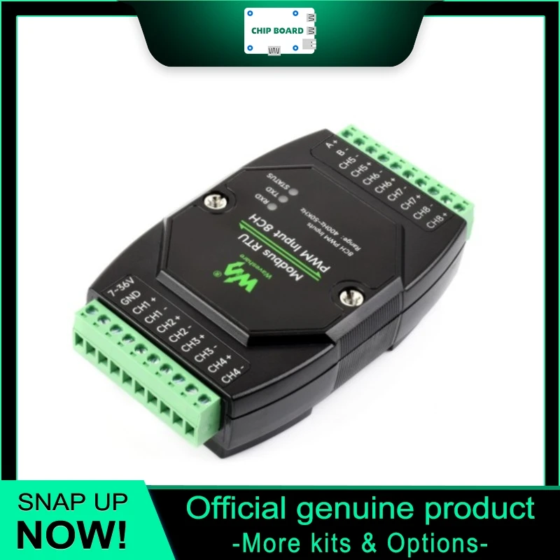 

Промышленная 8-канальная плата измерения ШИМ-сигналов Waveshare с изолированным входом RS485 Modbus RTU, измерение частоты и коэффициента заполнения