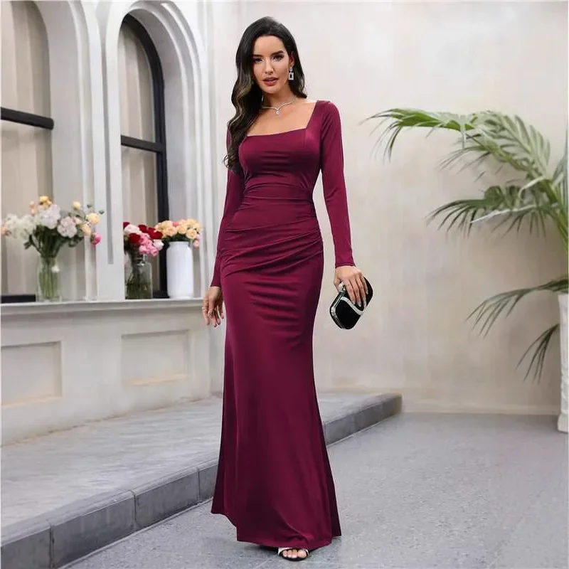 New European and American women's clothing temperament elegant dress socialite high waist waist fishtail dress