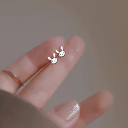 Simple Rabbit Stud Earrings for Women Hypoallergenic Daily Wear Small Multiple Animals Silver Color Earring Girls Pierc Gifts ﻿