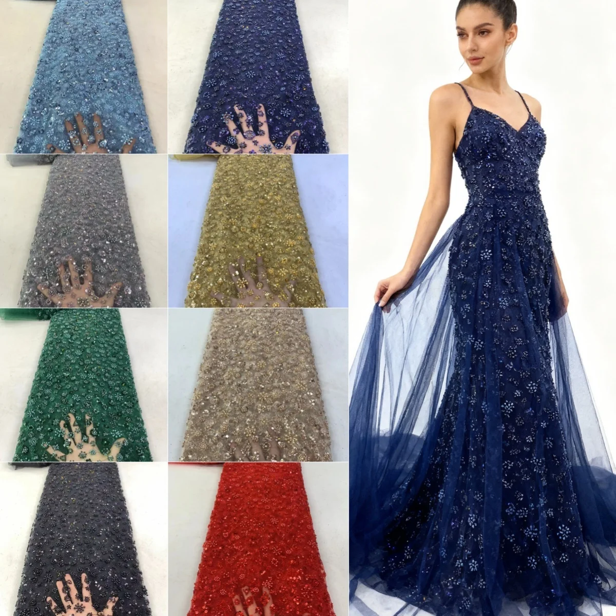 

Gorgeous bead tube embroidery bead sequin embroidery fabric wedding dress haute couture dress fabric dress mesh