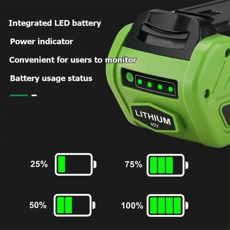 B27B LED Indicator For Multiple Models 40V Lithium- Tool Battery 6.0Ah Capacity For Greenworks G-MAX