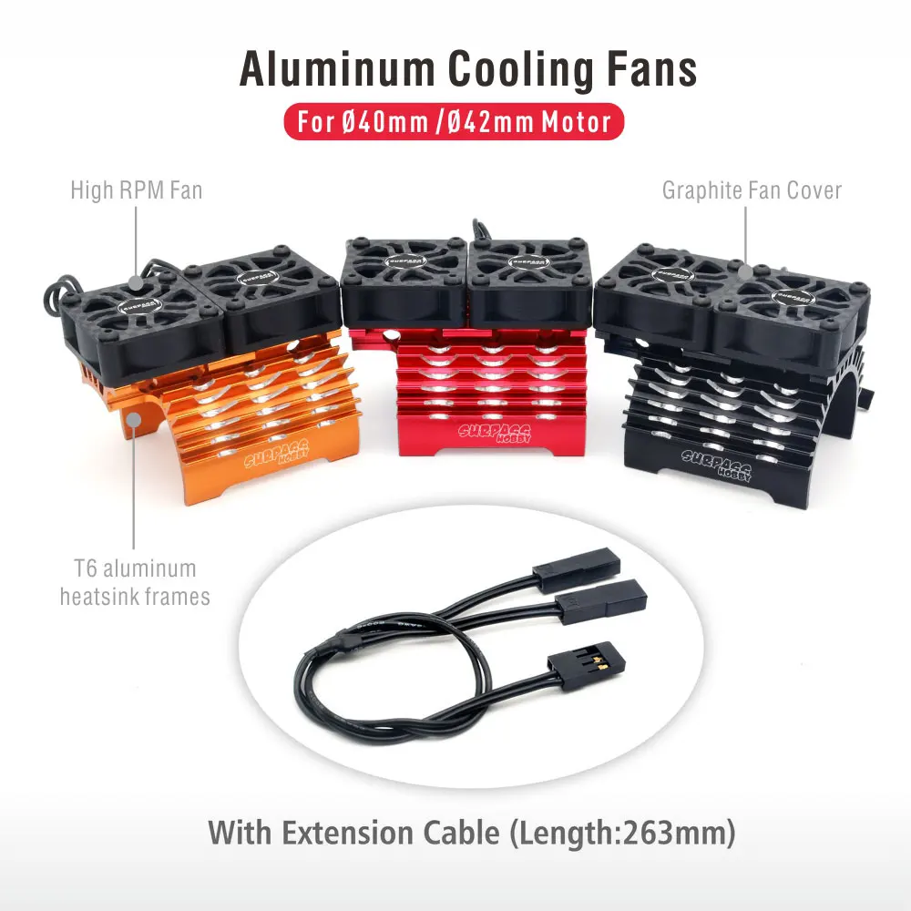 Surpass Hobby Rocket Metal Motor Cooling Fan 40mm Double Cool Fans Heat Sink for 1/5 1/8 1/10 RC Car 4068 4076 4274 4282 Motor