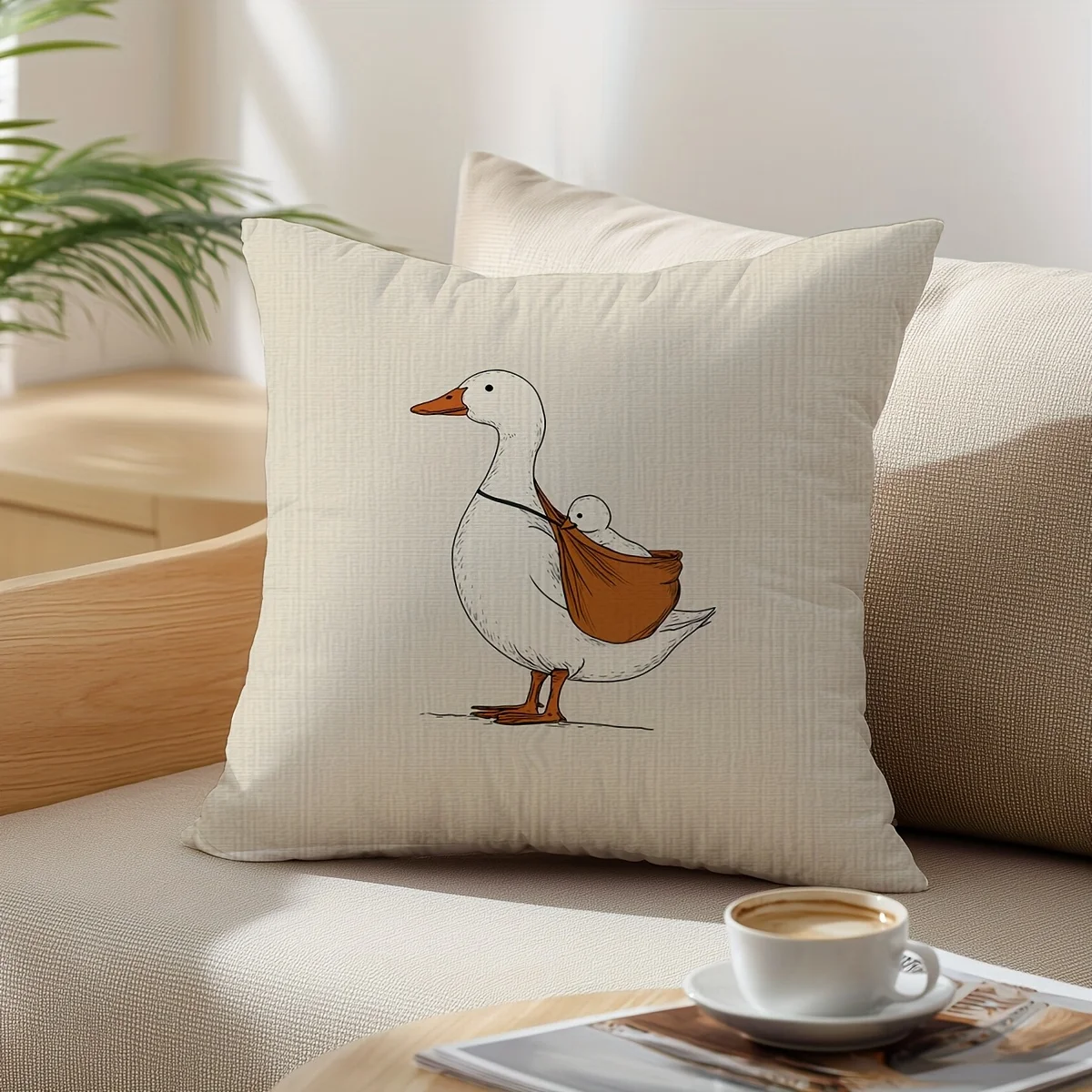 Cute Mama Duck with Baby Duckling Throw Pillow Cover Funny Cartoon Animal Print Decorative Cushion Case for Home Decor