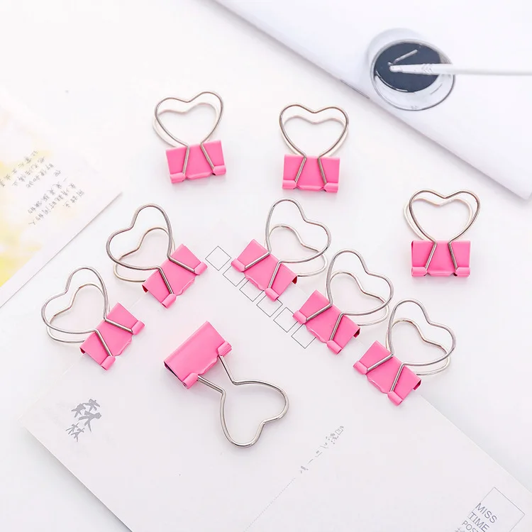 25Pcs Mini Cute Pink Long Tail Clip Love Shape Student Exam Paper Folder Photo Album Metal Binder Office School Stationery