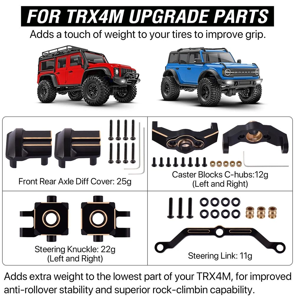 For TRX4M Upgrades Brass Steering Link Knuckle Alex Diff Cover Caster Blocks Traxxas TRX-4M 1/18 Upgrades RC Crawler Defender