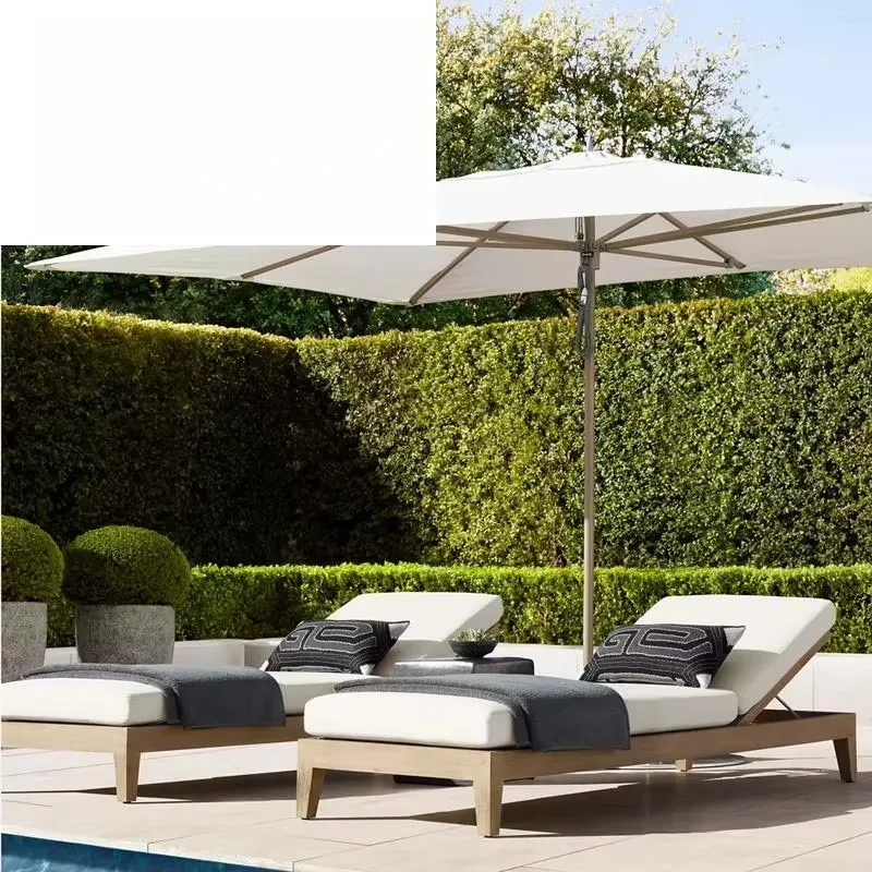 سرير أريكة حديث في الهواء الطلق لحمام السباحة، سرير نهاري للفندق، كرسي استرخاء للتشمس في الحديقة، كرسي خشبي من خشب الساج قابل للتعديل