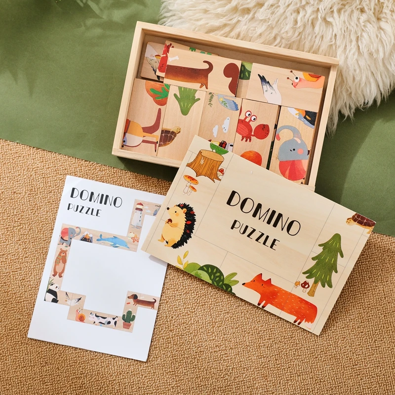 Baby Montessori Speelgoed Houten Cartoon Dier Domino Puzzel Stapel Bouwsteen Kaarten Baby Balans En Educatief Speelgoed Baby Cadeau