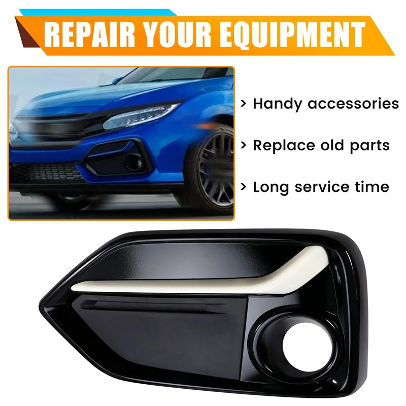 

Left Front Bumper Fog Light Cover Trim Headlights Covers Frame Hole For Honda Civic Type R 2017-2021