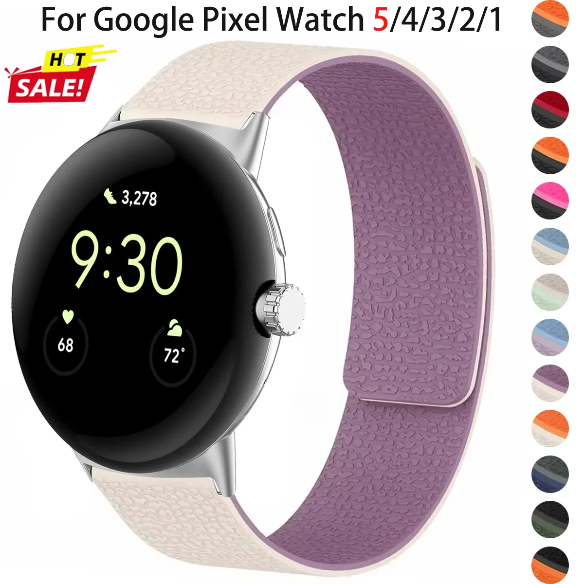 Magnetic Two Tone Strap for Google Pixel Watch 5/4/3/2/1 41mm Silicone Sport Band Litchi Peel Bracelet for Pixel 5/4/3 45mm