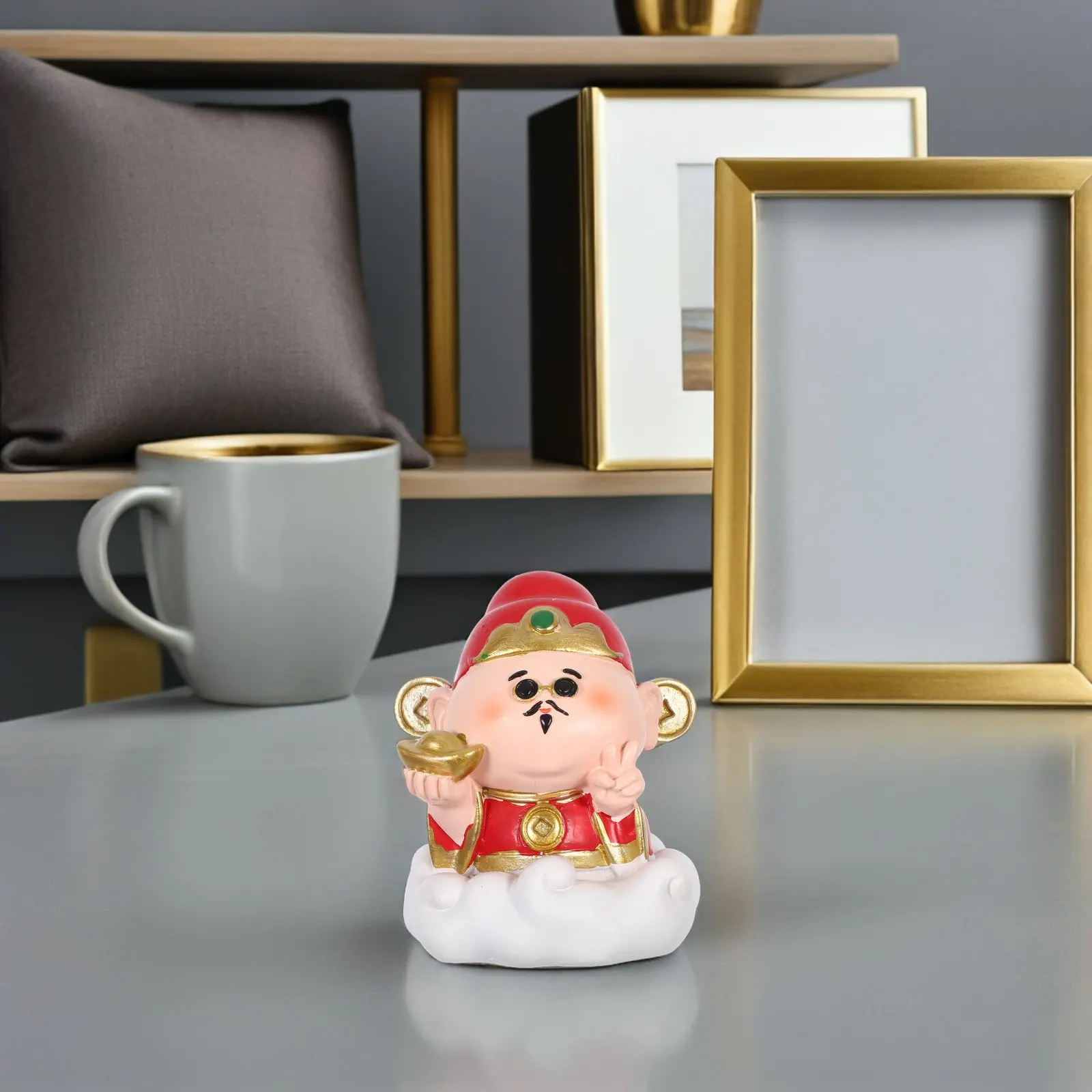 Small Resin Cai Shen Statue God of Wealth Feng Shui Home Decor Living Room Office Study Attract Positive Energy Wealth