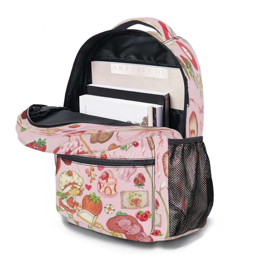 Nuovo zaino alla moda con stampa borsa da scuola Cute-Cartoon-S-STRAWBERRY-muslimah 17 pollici