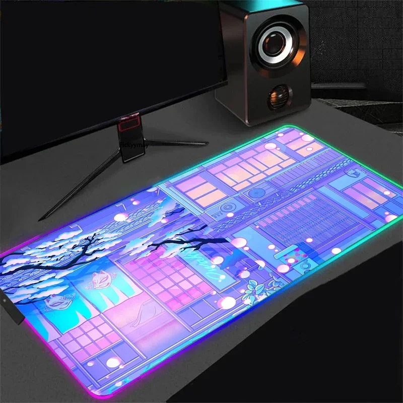 

RGB Anime Mouse Pad Moon Landscape Table Mat 900x400 Desk Mats LED Lighting Laptop Kawaii Mousepad XXL Aesthetic Rug Backlight