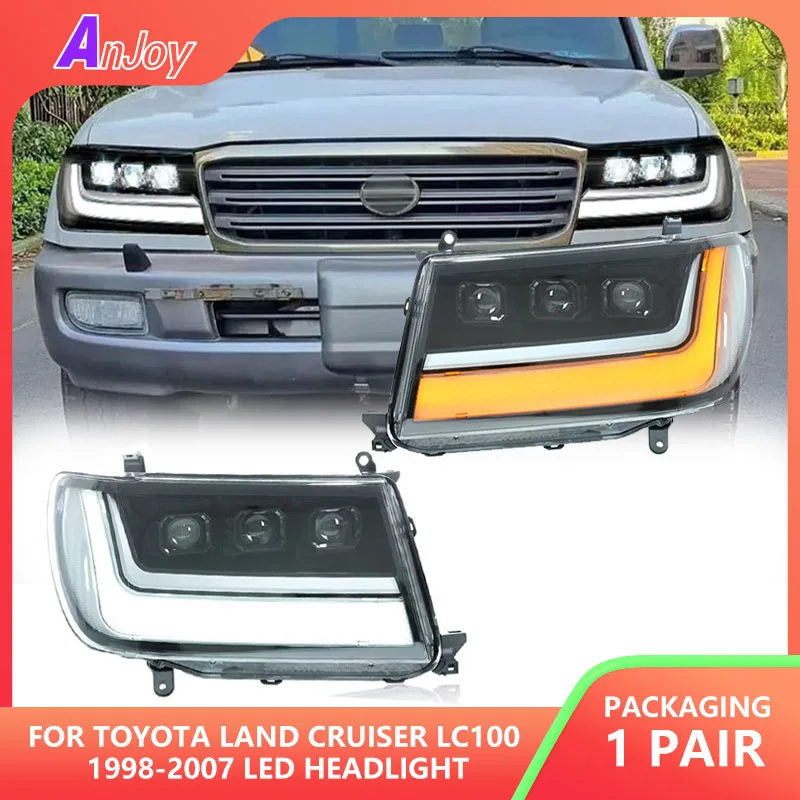 

For Toyota Land Cruiser LC100 1998-2007 Car Front Headlights Assembly Upgrade LED Projector 3 Lens Tool Auto Accessories