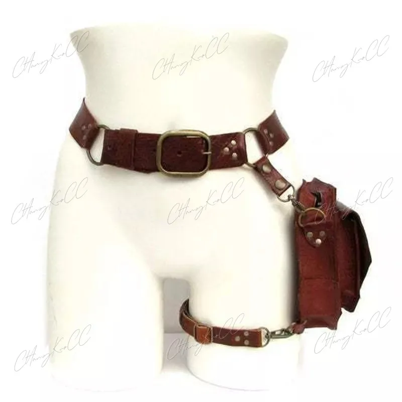 Medieval Steampunk Waist Ring Belt Pouch PU Leather Fanny Bag For Women Men Viking Warrior Larp Cosplay Costume Thigh Wallet