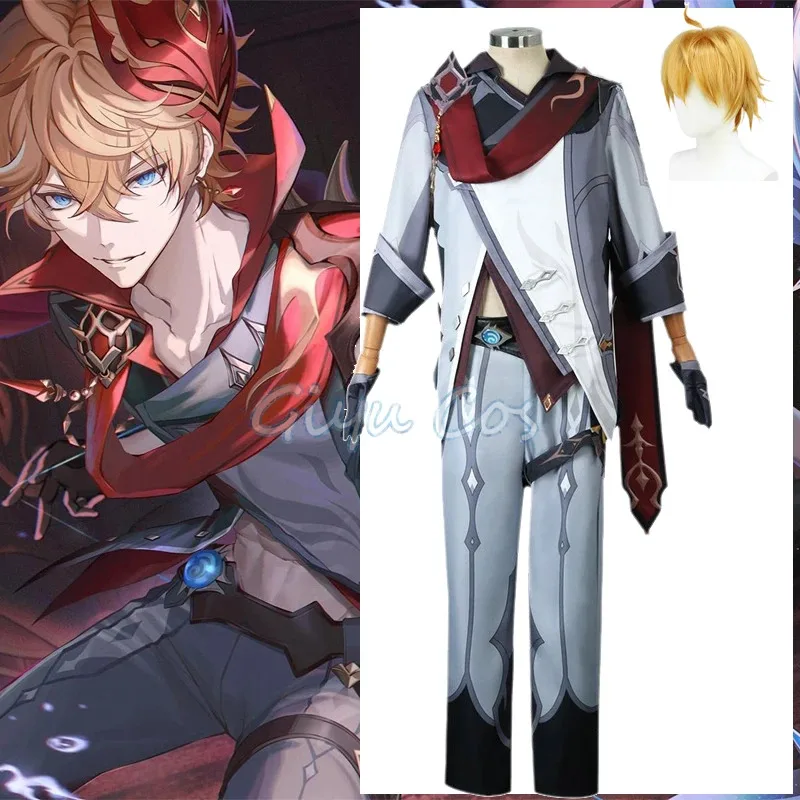 

Genshin Impact Tartaglia Cosplay Costume Uniform Wig Anime Halloween Costumes for Men Game