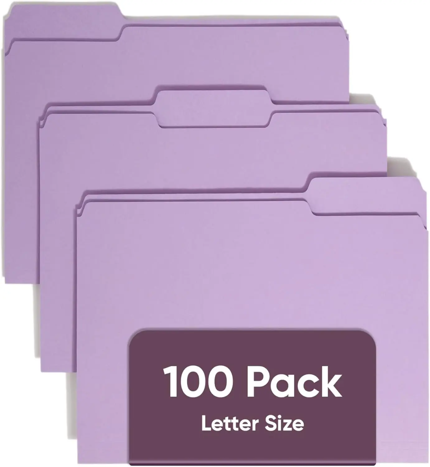 

Цветные папки для документов формата Letter с вырезанными на 1/3 уголки вкладками, лавандового цвета, 100 штук в коробке, для организации офисной работы.