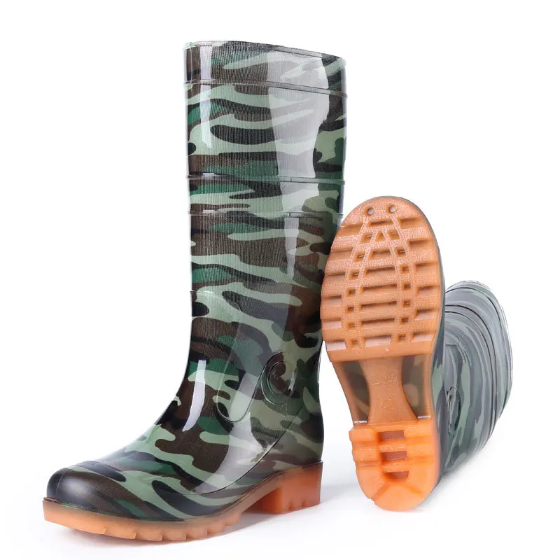 New Men's Fashion PVC Rain Boots Outdoor Knee-high Waterproof Rainboots Camouflage Male Fishing Wellies Boots Water Shoes