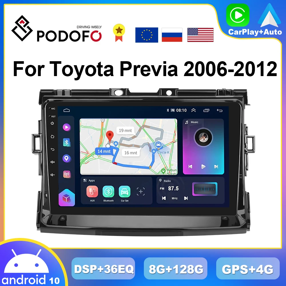 

Podofo 4G CarPlay Android Car Radio For Toyota Previa 2006-2012 Multimedia Player 2din Head Unit GPS Autoradio Stereo Receiver