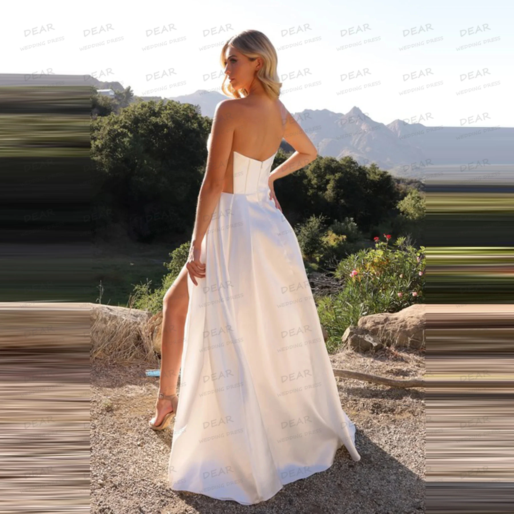 Robes De mariée De luxe femmes une ligne Sexy haut côté fendu robes De mariée sans manches dos nu 2025 robes De Novia personnalisé