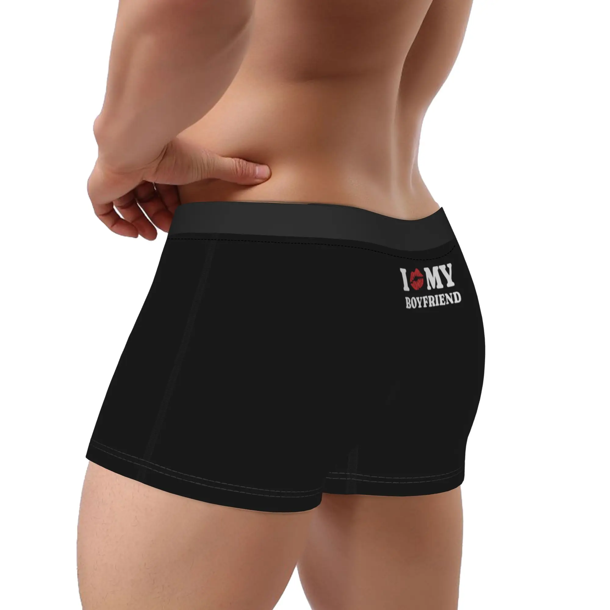 Men's I Love My Boyfriend Long Underwear Valentine's Day Fashion Boxer Briefs Shorts Panties Male Soft Underpants Plus Size view 3