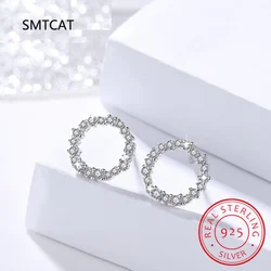 Real 1 Carat D Color Moissanite Hollow Circle Stud Earring For Women Top Quality 925 Sterling Silver Sparkling Wedding Jewelry