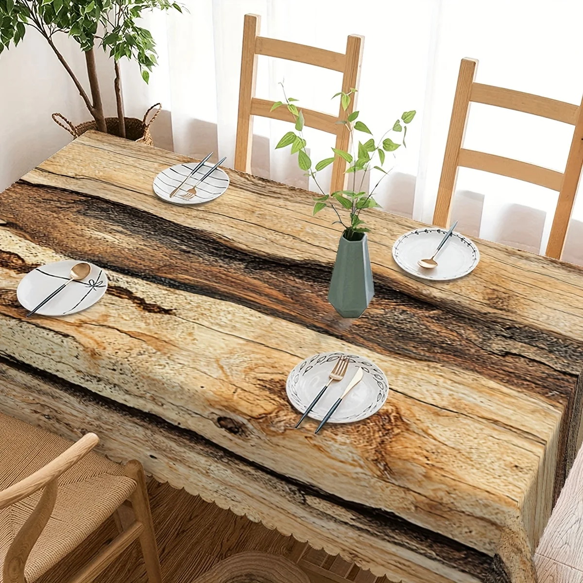 1 piece of farmhouse aged wood grain patterned geometric pattern printed decorative rectangular tableclothzyc
