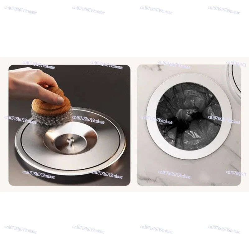 8L Kitchen Countertop Built-in Stainless Steel Trash Can Embedded Trash Can Environmental Protection Hidden Embedded Trash Can