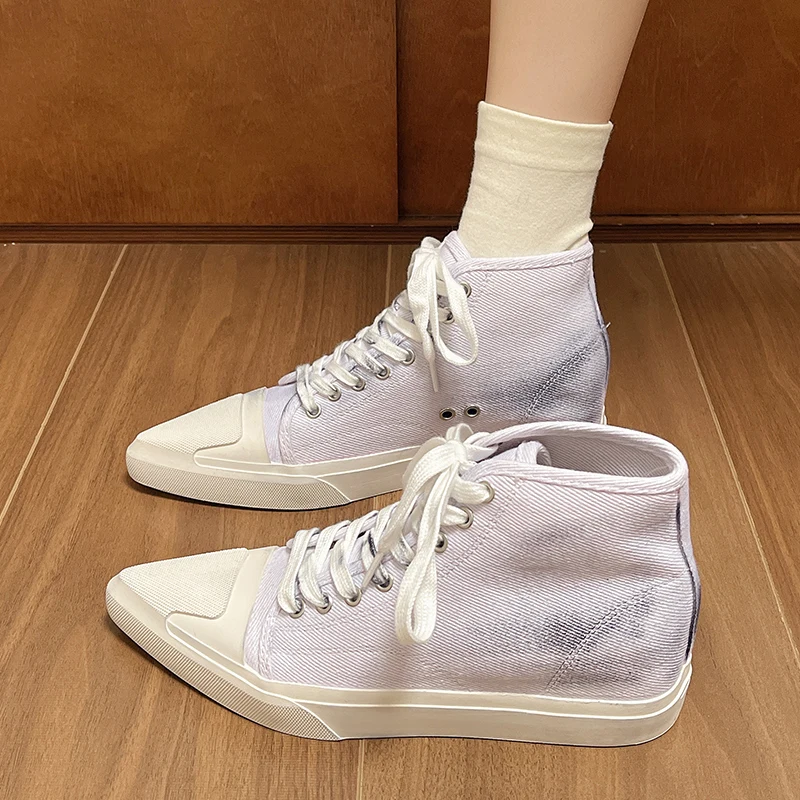 Zapatos de mujer 2024, alpargatas con plataforma Creepers, zapatillas informales con punta estrecha para otoño, nuevos zuecos pequeños de verano, tela de otoño Canv