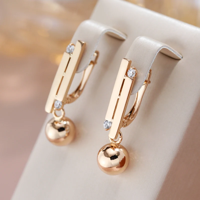 JULYDREAM Unique Geometric Design Ball Dangle Earrings for Women 585 Gold Color Fashion Jewelry Modern Style Wedding Accessories